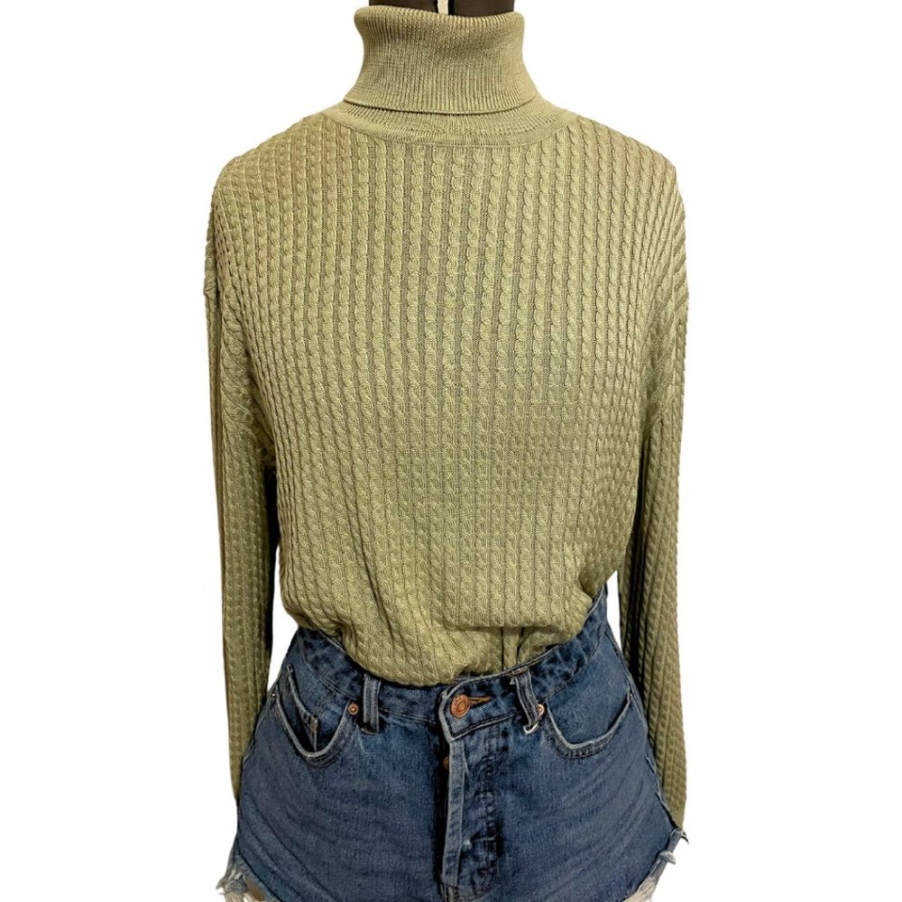 Cable Knit Silk Turtleneck Sweater